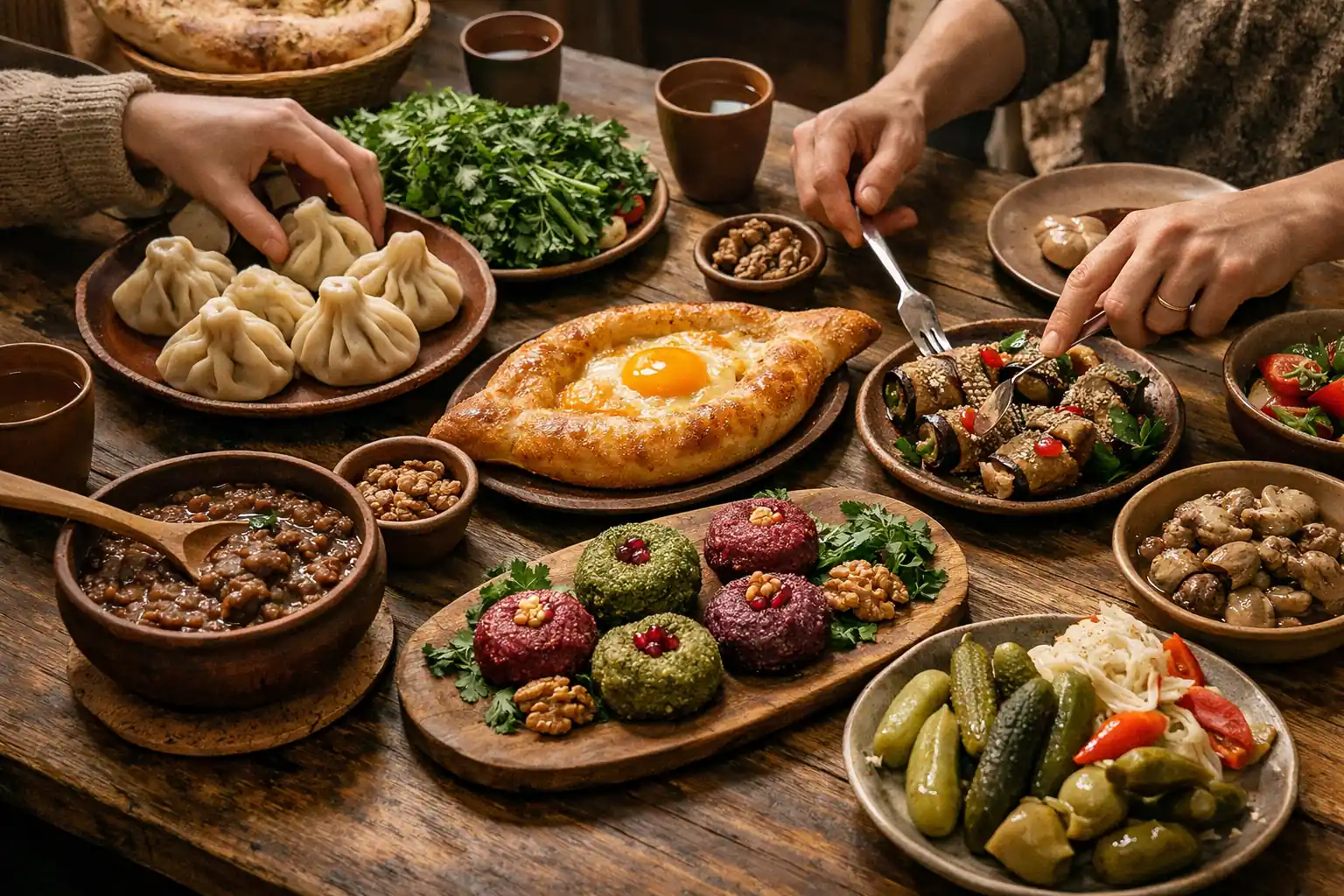 Georgische tafel met meerdere gerechten (supra-stijl)