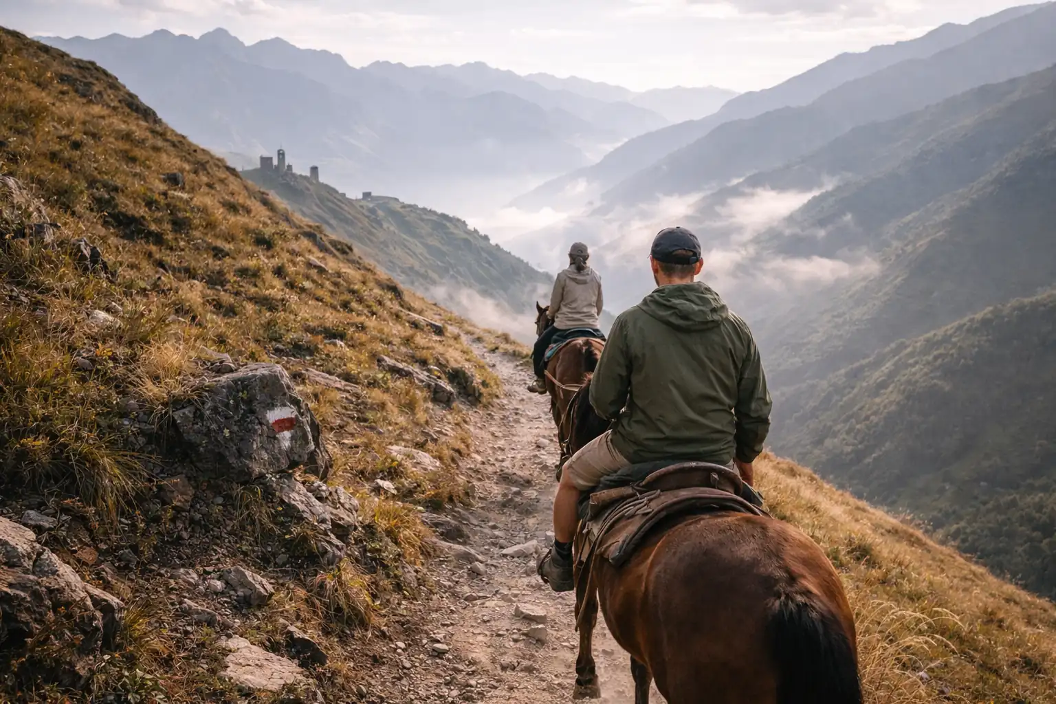 Paardrijden in berglandschap