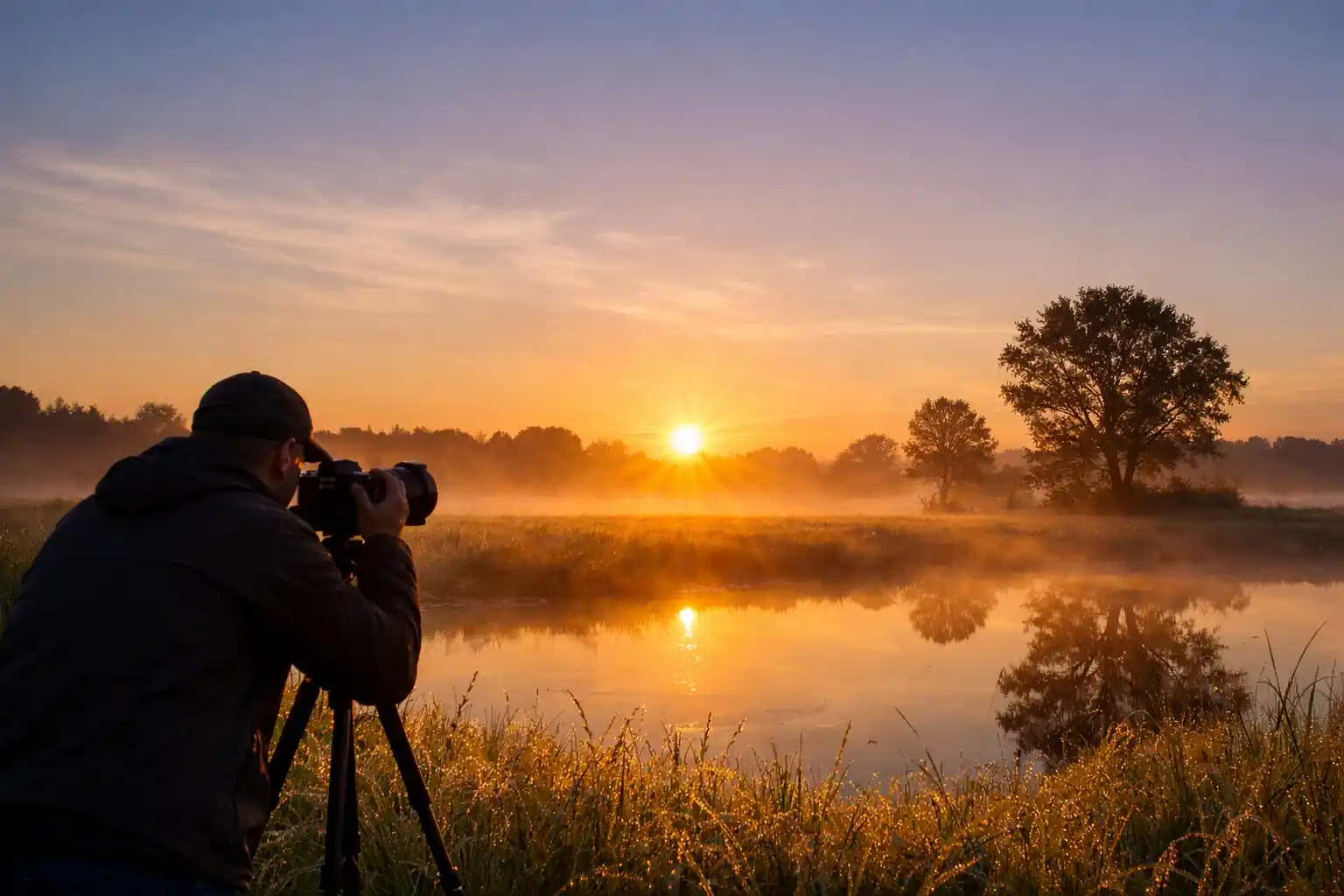 Fotograaf bij zonsopgang — vroeg of laat levert het meeste op