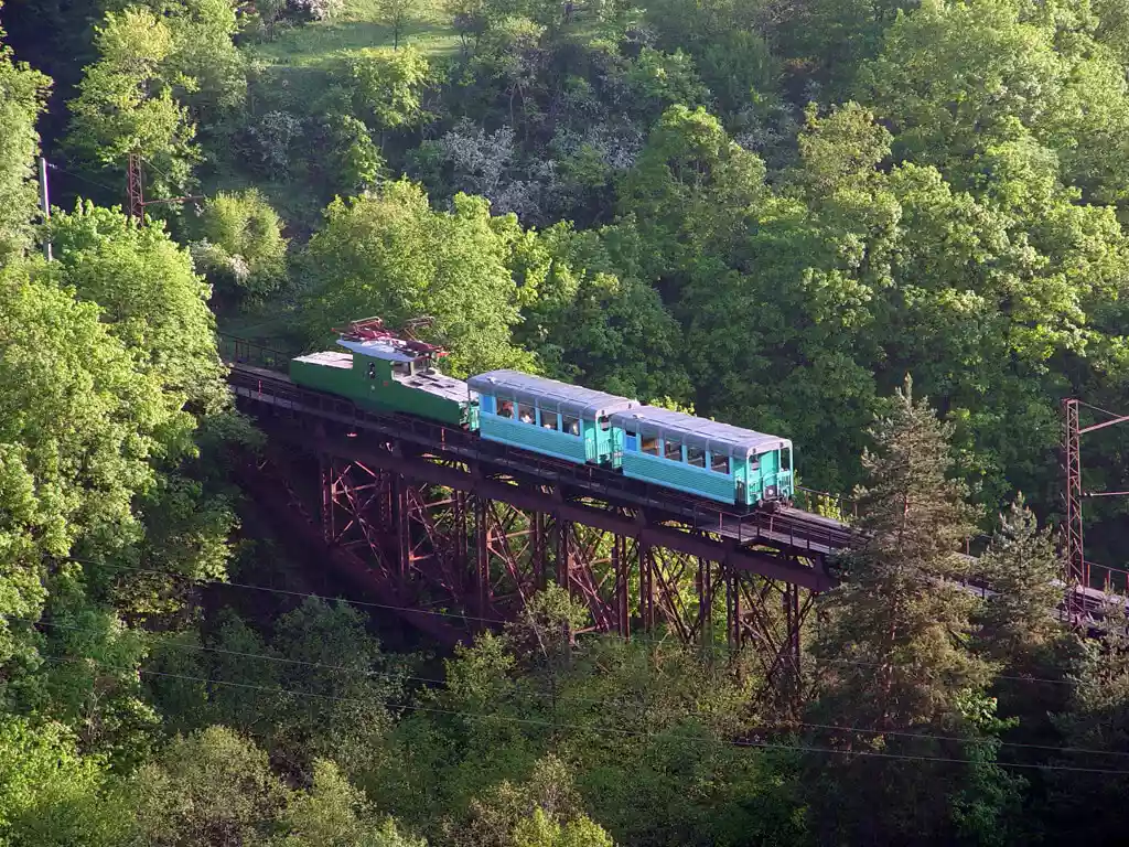 De Kukushka-smalspoortrein tussen Bordzjomi en Bakoerjani, Georgië