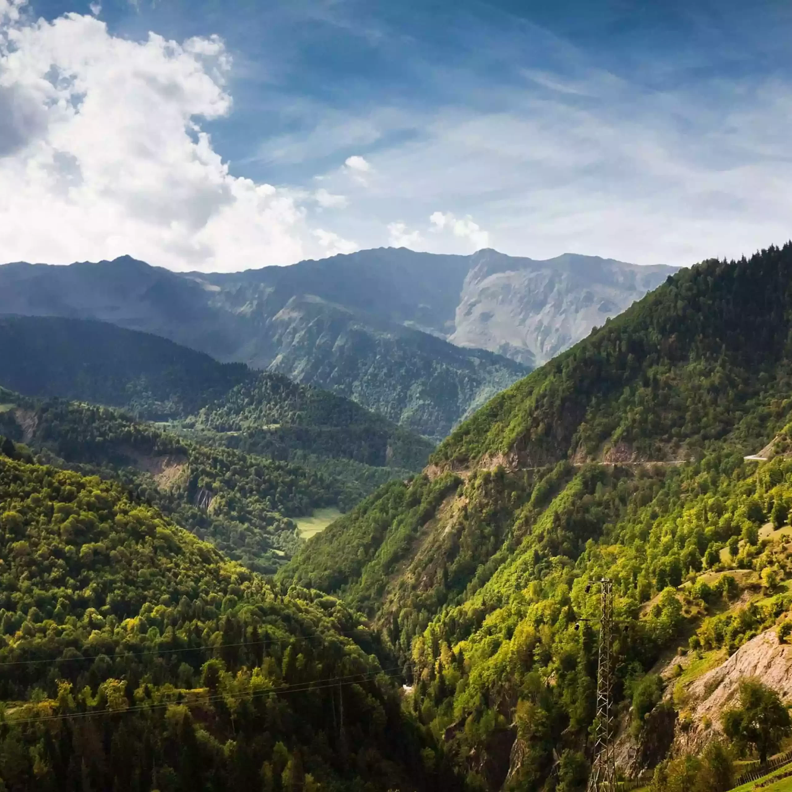 Bossen en heuvels in Nationaal Park Bordzjomi-Kharagauli
